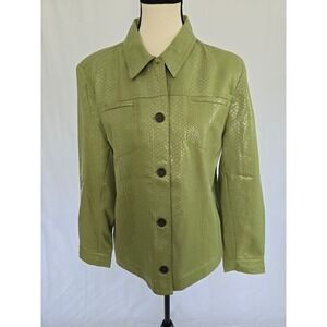 Southern Lady Women's Green Snakeskin Print‎ Button Front Jacket Size 8